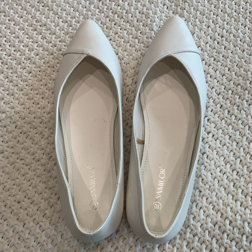 NWOT Samilor Women’s White Pointed Toe Slip-On Flats, Comfort Shoes; Size 10